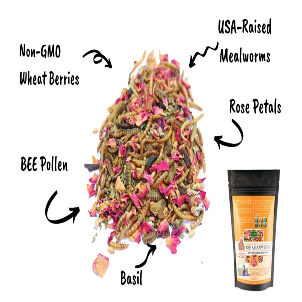 Bee A Beautiful Hen Herbal Treat with Mealworms, Wheat, Bee Pollen, & Rose Petals For Chickens - Image 3