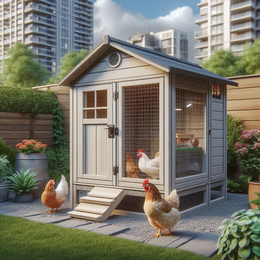 smallest chicken coop with bantam hens in small urban backyard